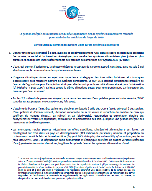 La gestion intégrée des ressources et du développement : clef de systèmes alimentaires refondés pour atteindre les ambitions de l’Agenda 2030  Contribution au Sommet des Nations unies sur les systèmes alimentaires